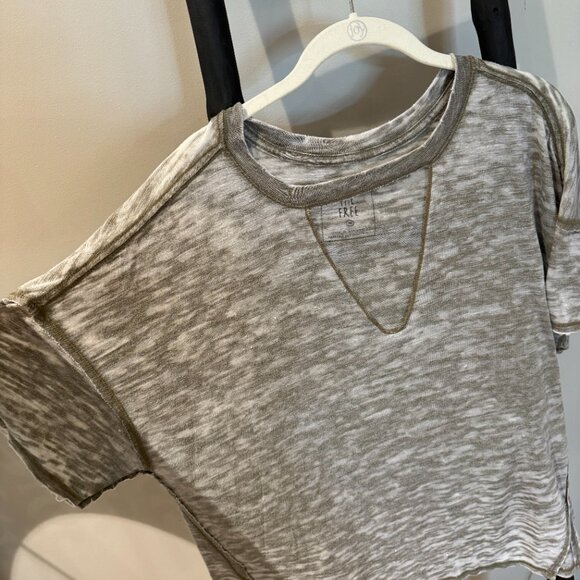 Free People Green V-Neck Cut Out T Shirt - Picture 2 of 4